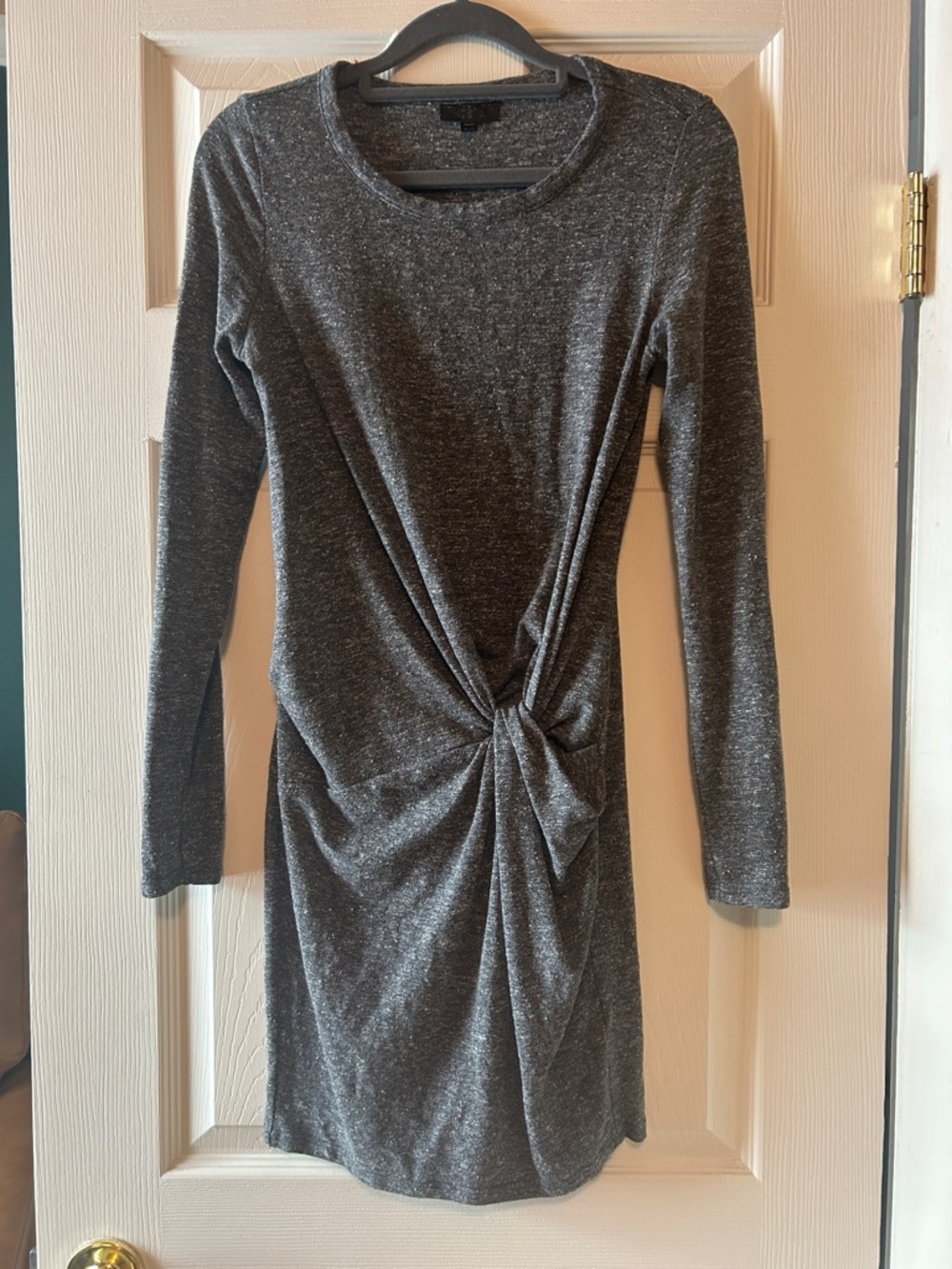 Topshop Grey Twist-Front Long Sleeve Dress